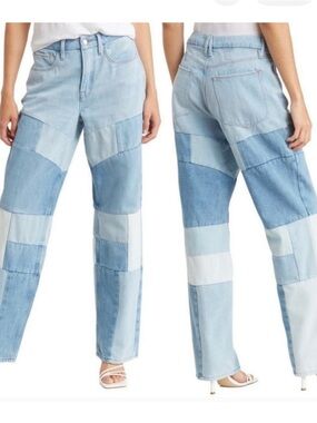 Good American 90s Straight Leg Patchwork Jeans Blue Size 25